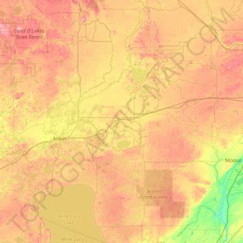 Aitkin County topographic map, elevation, relief