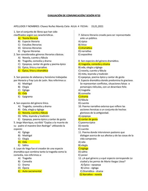 Evaluación Sesión 03 Los Géneros Literarios EvaluaciÓn De