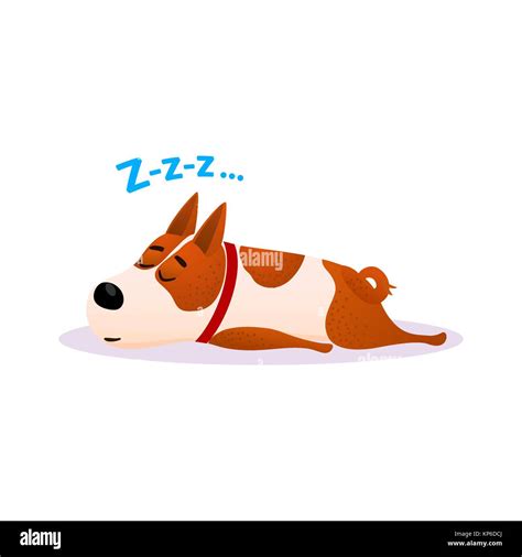 Funny Cartoon Sleeping Dog Portrait Cute Dozing Flat Character Stock