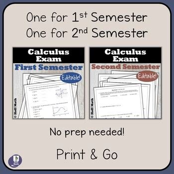 Calculus Exam Both Semesters EDITABLE BUNDLE By Hoff Math TPT