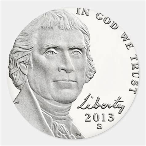 Thomas Jefferson Nickel Classic Round Sticker | Zazzle