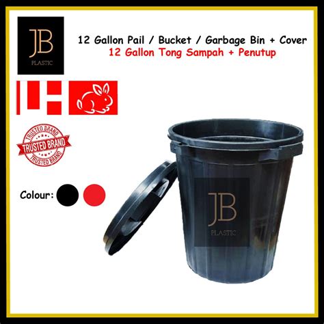 12 Gallon Tong Sampah Hitam Merah Dustbin Tong Sampah Bertutup Dapur