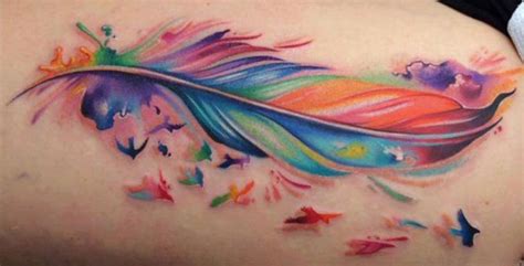 Watercolor Feather with Sparrow Tattoo// Feather Tattoo Ideas// Tattoo ...