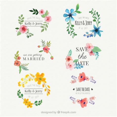 Premium Vector | Floral watercolor wedding stickers set