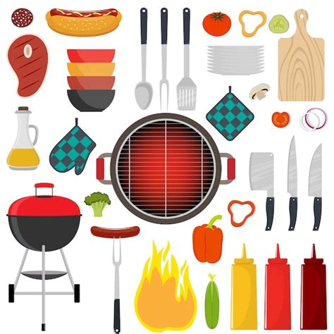 Premium Vector Barbecue Party Tools And Food Grilled Meat Steak