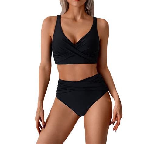 Women S Sexy Two Piece Bikini Belly Covering High Waist Swimsuit Bikini Walmart