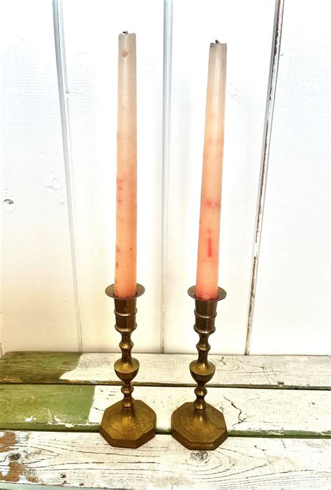 Antique Solid Brass Candle Holders pair Country Rustic - Etsy