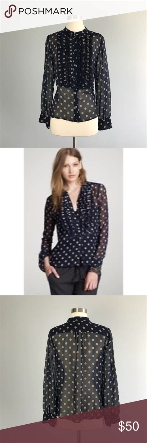 J Crew Size 6 100 Silk Blouse Polka Dot Ruffle Silk Blouse Clothes