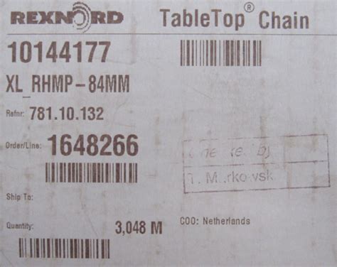 New Rexnord Tabletop Chain Sb Industrial Supply Inc