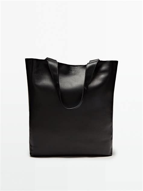 Massimo Dutti Black Leather Tote Bag Big Apple Buddy