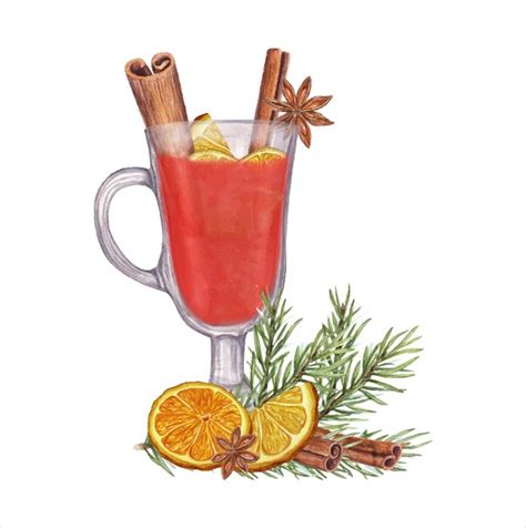 Premium Vector Winter Beverage Christmas Spices Hot Spicy Punch Spruce Branch Orange Slices