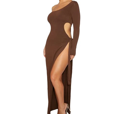 Naked Wardrobe One Shoulder Cutout Long Sleeve Dress Gem