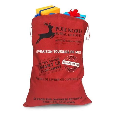 Hotte du Père Noël effet toile de jute rouge Cdiscount Maison