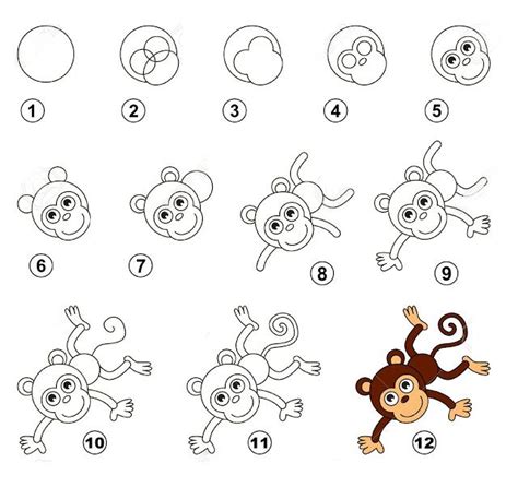 Step by Step Monkey Drawing for Kids