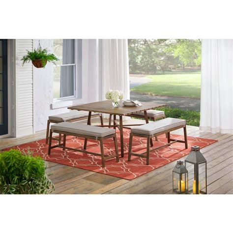 Hampton Bay Walnut Cove 5 Piece Steel Outdoor Patio Dining Set With Putty Tan Cushions 1069bch