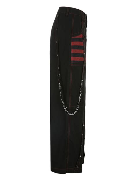 Qiylii Women Gothic Cargo Jeans Wide Straight Leg Punk Grunge Baggy