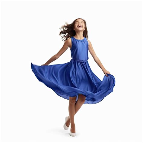 Premium AI Image | A girl in a blue dress is dancing and wearing a blue ...