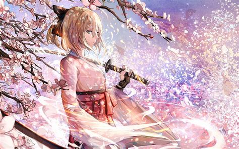 Sakura Saber Fate Series Anime Characters Sakura Cherry Blossom Katana Hd Wallpaper Peakpx