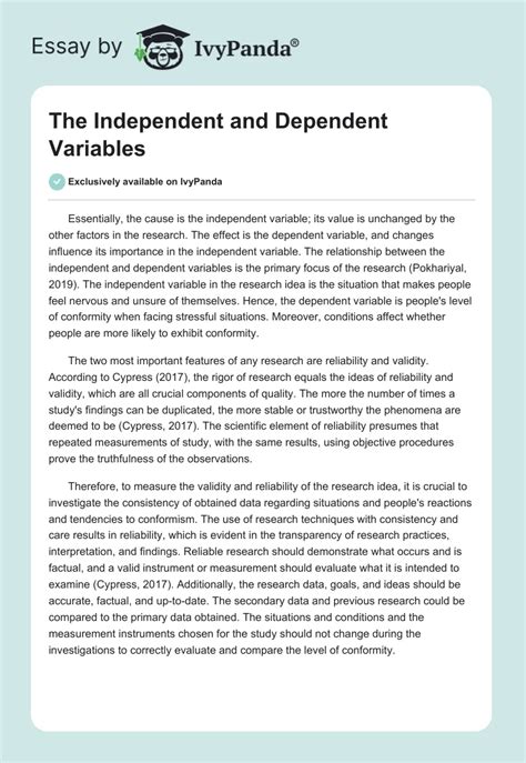 The Independent And Dependent Variables 309 Words Essay Example