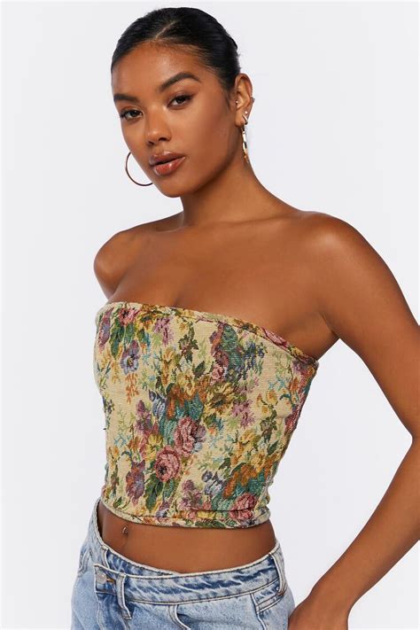 Floral Jacquard Corset Tube Top