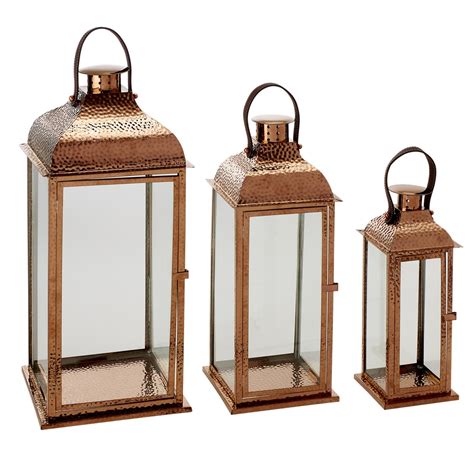 DECOSTAR 3 Piece Set Metal Lanterns Rose Gold