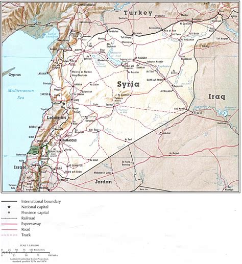 Detailed relief and administrative map of Syria. Syria detailed relief ...