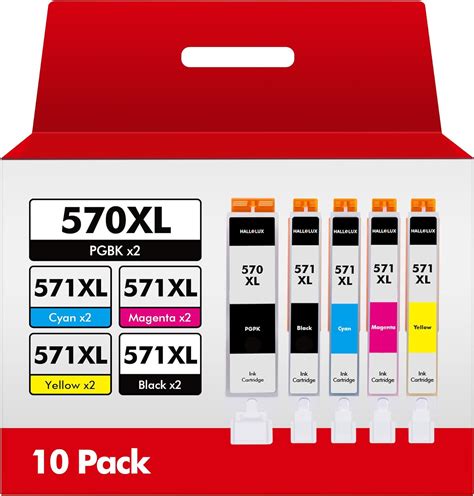 HALLOLUX 570XL 571XL 10 Pack 2PGBK 2BK 2C 2M 2Y Ink Cartridge For