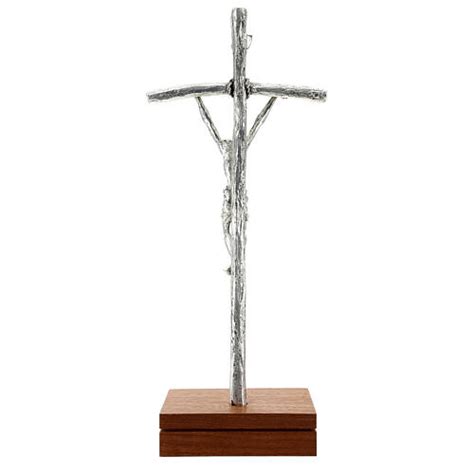 Crucifijo Pastoral Juan Pablo Ii Metal Plateado Con Base Venta Online