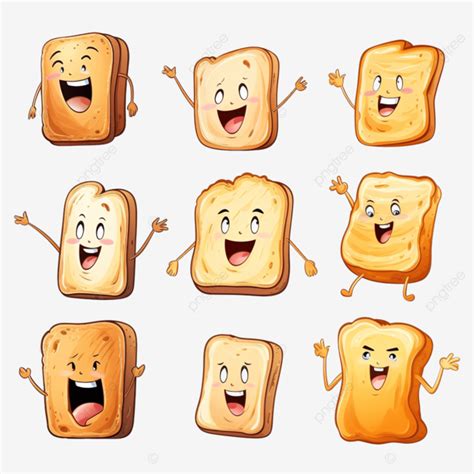 Set Of Funny Toast Cartoon Characters, Cartoon, Toast, Bread PNG ...