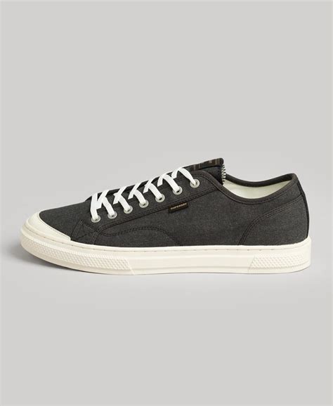 Mens Vegan Canvas Low Top Trainers In Vintage Black Superdry Uk