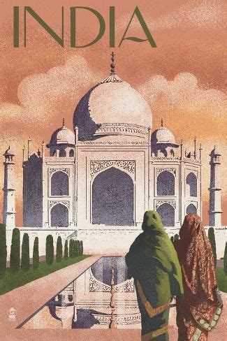 Taj Mahal India Lithograph Style Art Print Lantern Press Art