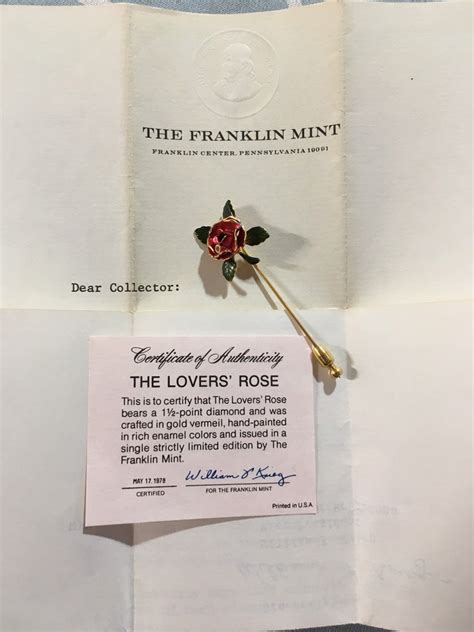 Franklin Mint The Lovers Rose Stick Pin Etsy