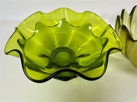 Vintage Viking Green Art Glass Bowl L And Mid Century Blenko Glass