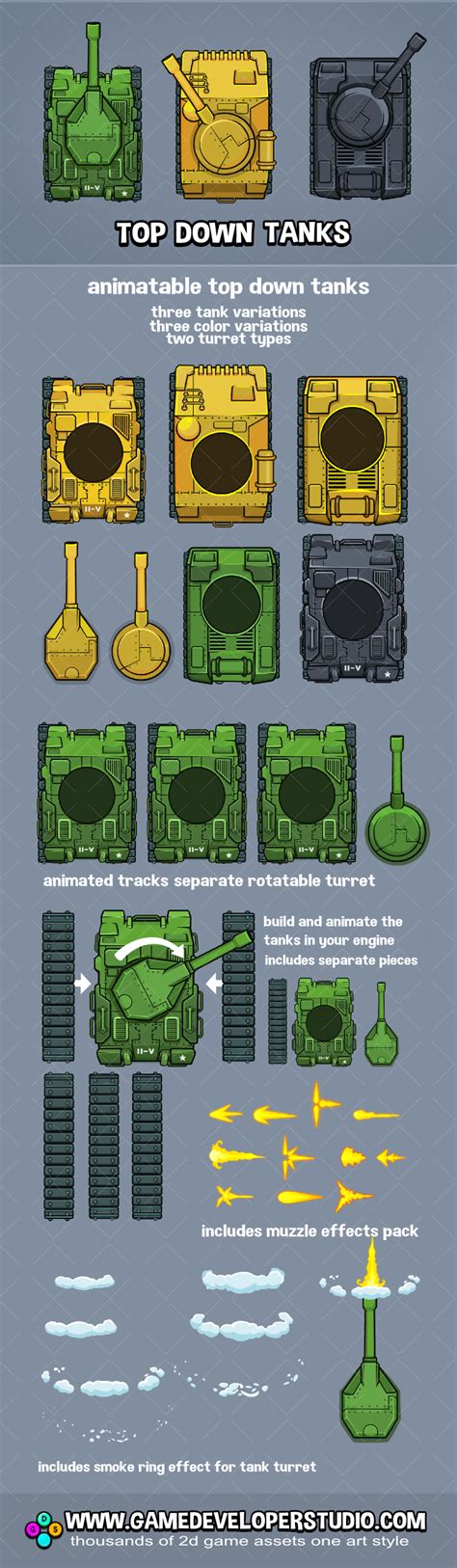 Top down tank game assets by Robert Brooks - gamedeveloperstudio.com