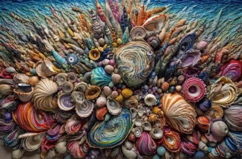 Premium AI Image | A painting of shells and shells is shown.