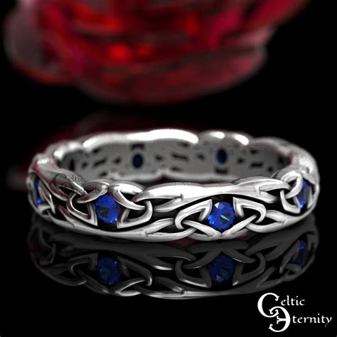 Narrow Sapphire Wedding Ring Sterling Silver Celtic Wedding Band