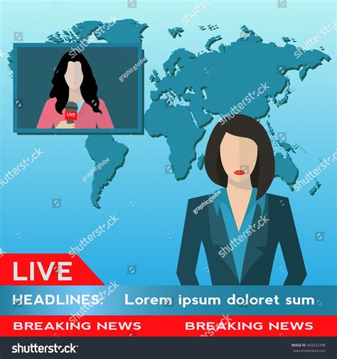 Female News Anchor With Female Journalist Live Royalty Free Stock Vector 443222398