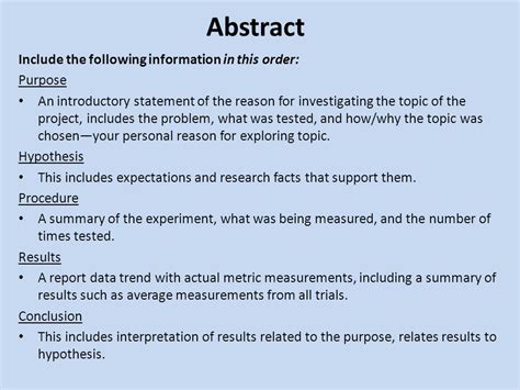 Science Fair Abstract Guidelines What Is An Abstract A Brief Written