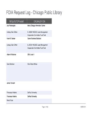 Fillable Online FOIA Request Log Chicago Public Library City Of