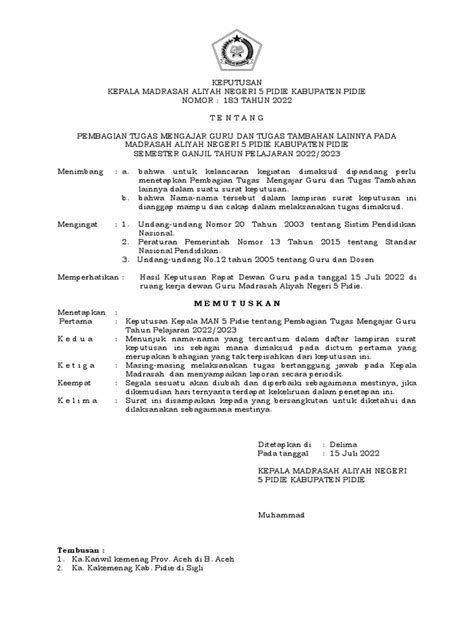 Sk Pembagian Tugas Mengajar Smt Genap Thn 2022 2023 Pdf