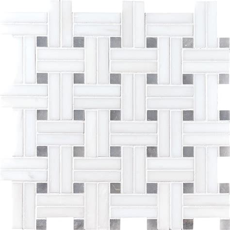 Snow White Polished Diagonal Basket Weave Marble Mosaic X Marble