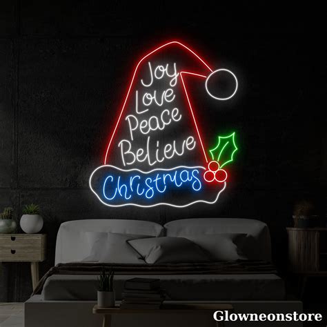 Glowneon Joy Love Peace Believe Christmas Neon Sign Joy Love Peace Led Sign Santa Hat Led Sign