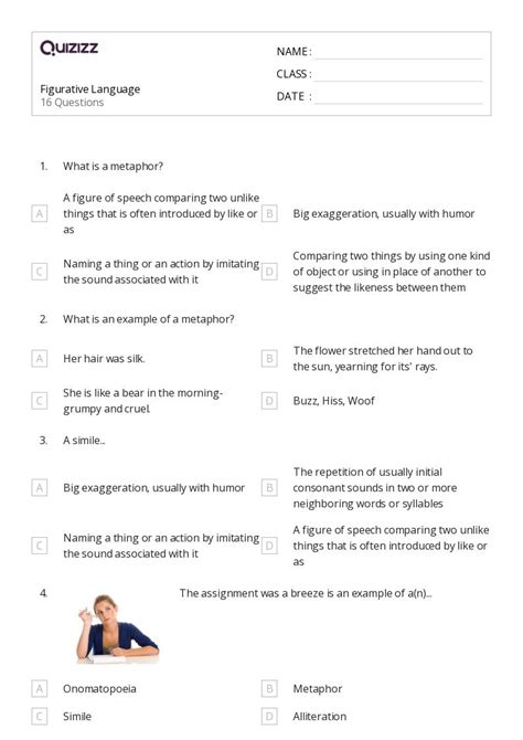 50 Figurative Language Worksheets On Quizizz Free And Printable