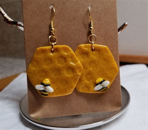 Hey Honey Bee Dangle Polymer Clay Lightweight Honeycomb And Etsy