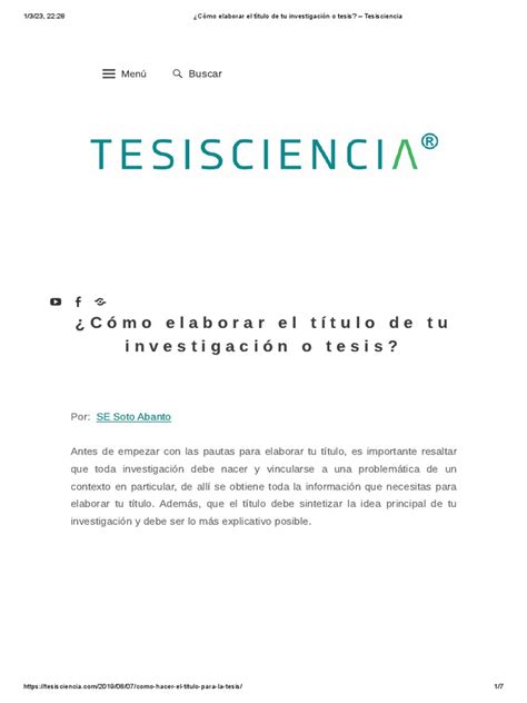 ¿cómo Elaborar El Título De Tu Investigación O Tesis Tesisciencia Pdf