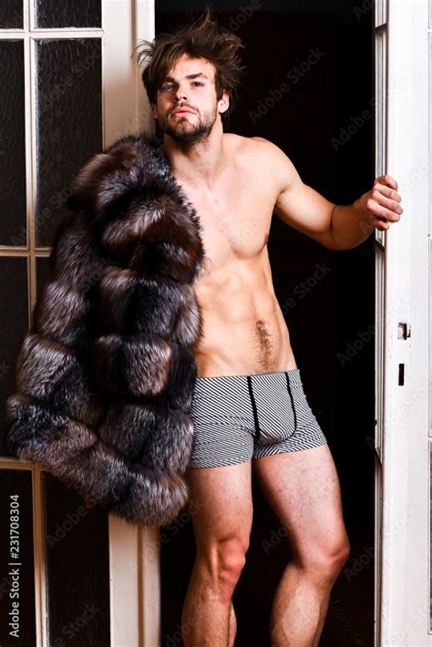 Bachelor Rich Lover Guy Attractive Posing Fur Coat On Naked Body