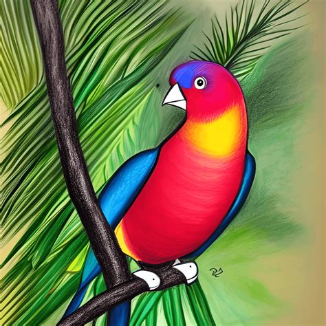 A Realistic Drawing of a Colourful Tropical Bird Sitting on · Creative ...