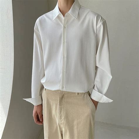 Wiaofellas Black White Pleated Shirts Men S Fashion Business Society