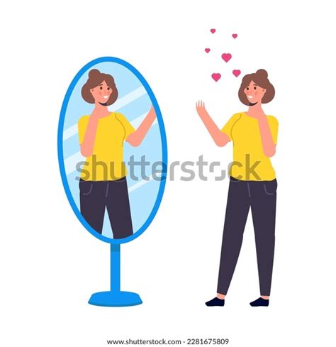 Woman Standing Front Mirror Gazing His Stock Vector Royalty Free