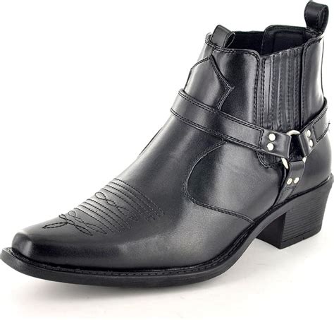 New Mens Black Cuban Heel Western Cowboy Boots Uk Shoes And Bags